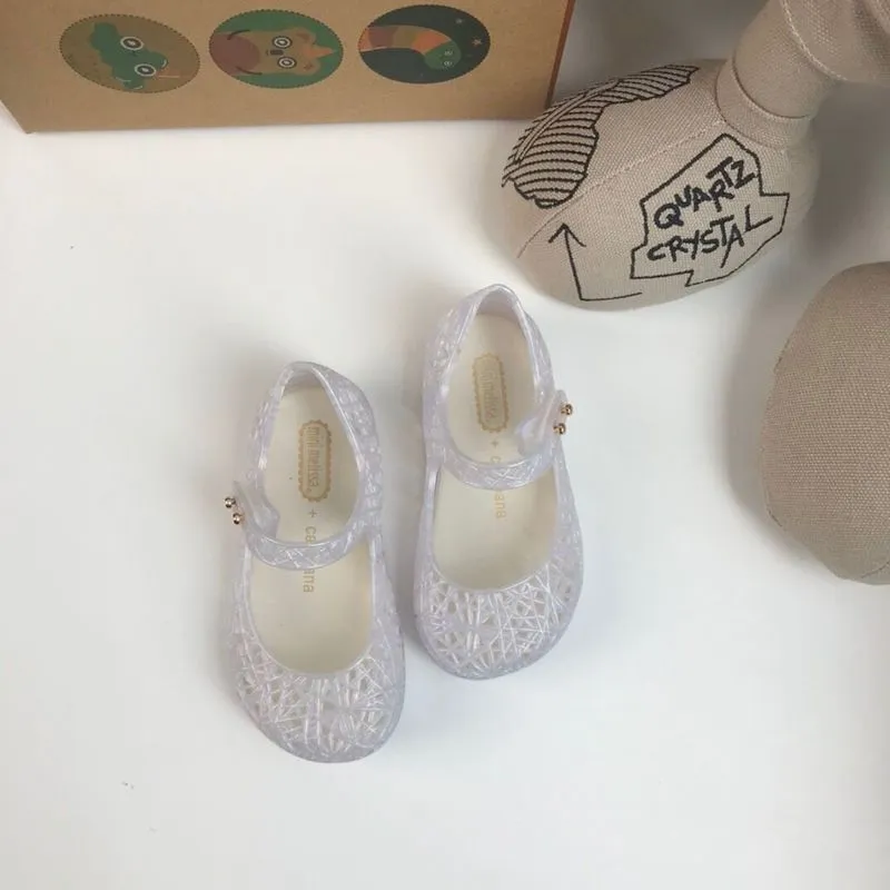 Högkvalitativ mini Melissa Girls Jelly Shoes Classical Style Bird Net Kids Suumer Sandaler Fashoin Baby Toddler Beach Shoes HMI054 220623