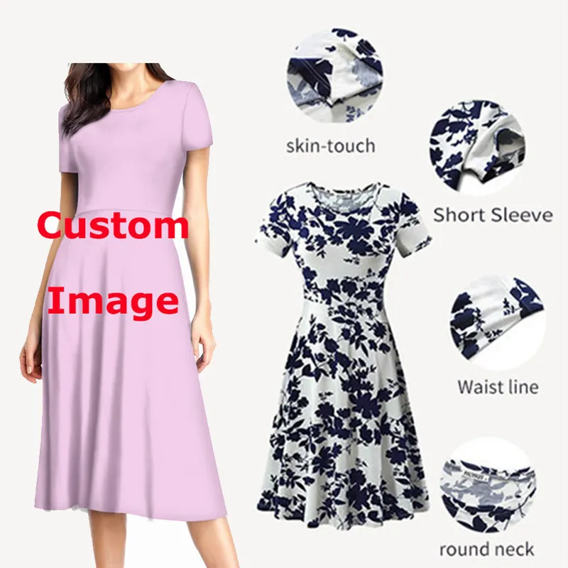 Jackherelook Custom Image Print Summer Women Elegant Party Dress Lady Short Sleeves Robe Mujer Drop 220616