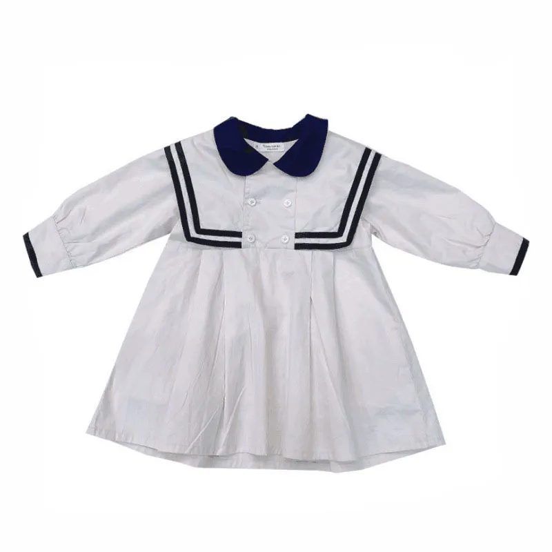 Printemps Été Filles Robe Style Britannique Col Marine Petit Mignon Étudiant À Manches Longues École Bébé Enfants Vêtements Pour Enfants 220422