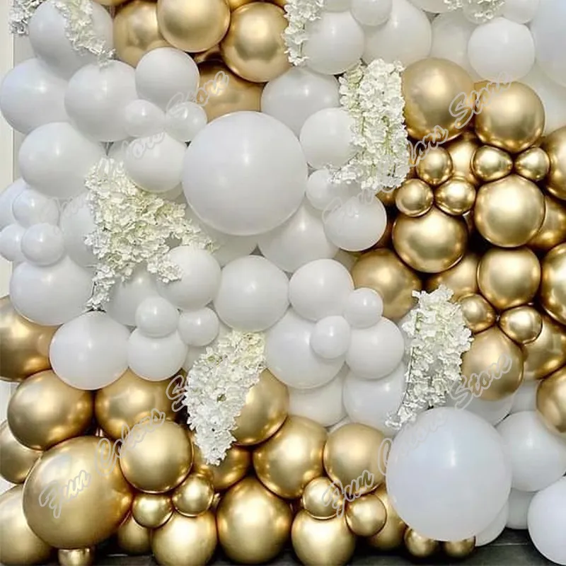 145st vita ballonger Garland bröllop födelsedagsfest bakgrund baby shower kit jubileum gyllene atmosfär evenemang dekoration 220523