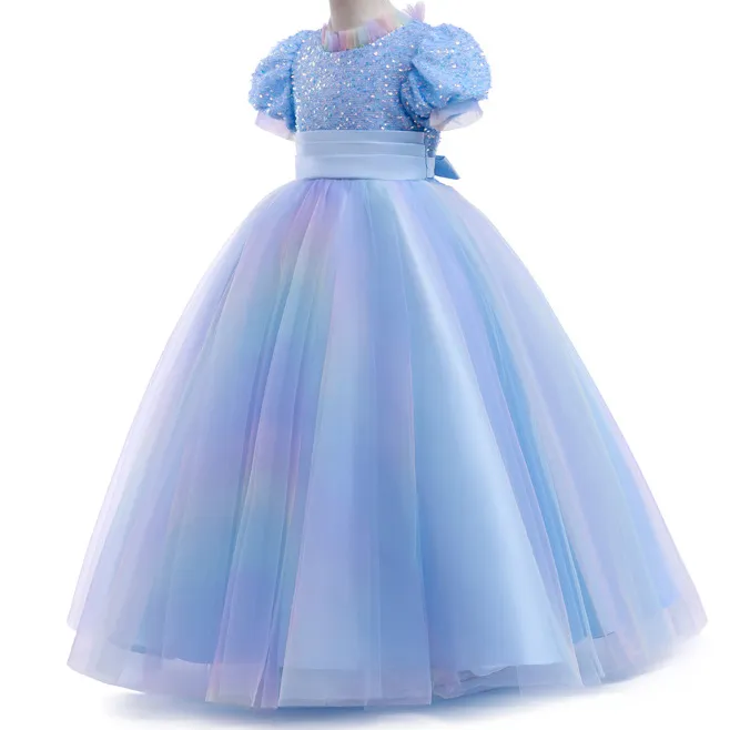 Stock 2-14 Ans Dentelle Tulle Robes De Fille De Fleur Arcs Enfants Première Sainte Communion Robe Arc-En-Princesse Robe De Bal Robe De Fête De Mariage