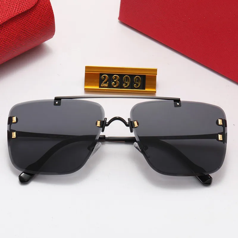 Blue Sunglasses Designer Woman Mens Sunglasses Brand Half Frames Golden Black Metal C Decorative Design Double Bridge Legs Business Beach good