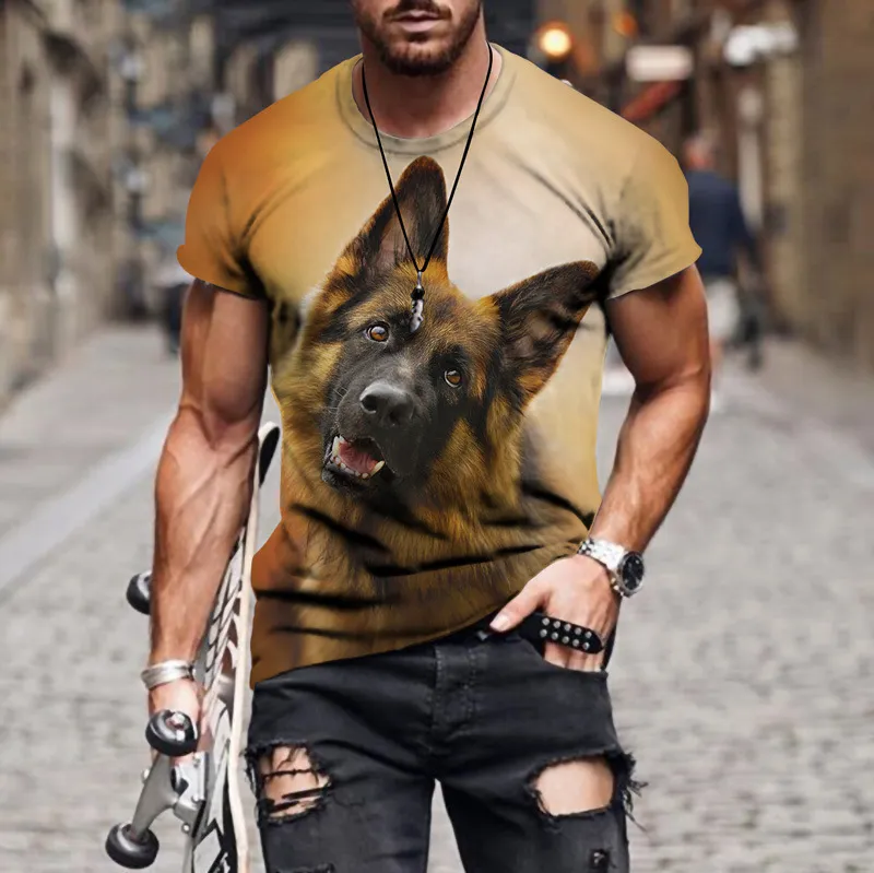 男性用の3D印刷Tシャツかわいいアラスカ羊飼いそり犬ブルドッグクールな通気性短袖トレンディカジュアルTシャツ220607
