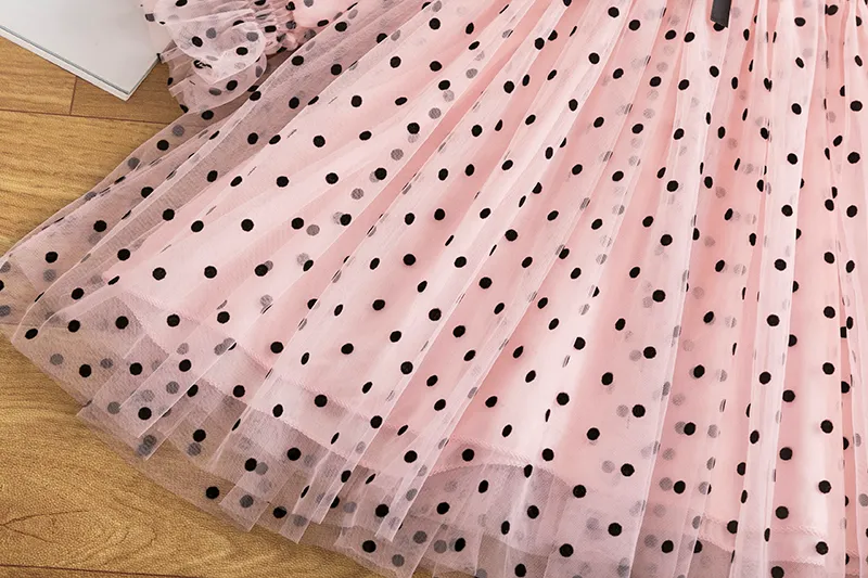 Ragazze Polka Dot Princess Dress Bambini Inverno Manica lunga Abiti da festa eleganti Bambini 3 4 5 6 7 8 Anni Abiti da sposa casual 220422