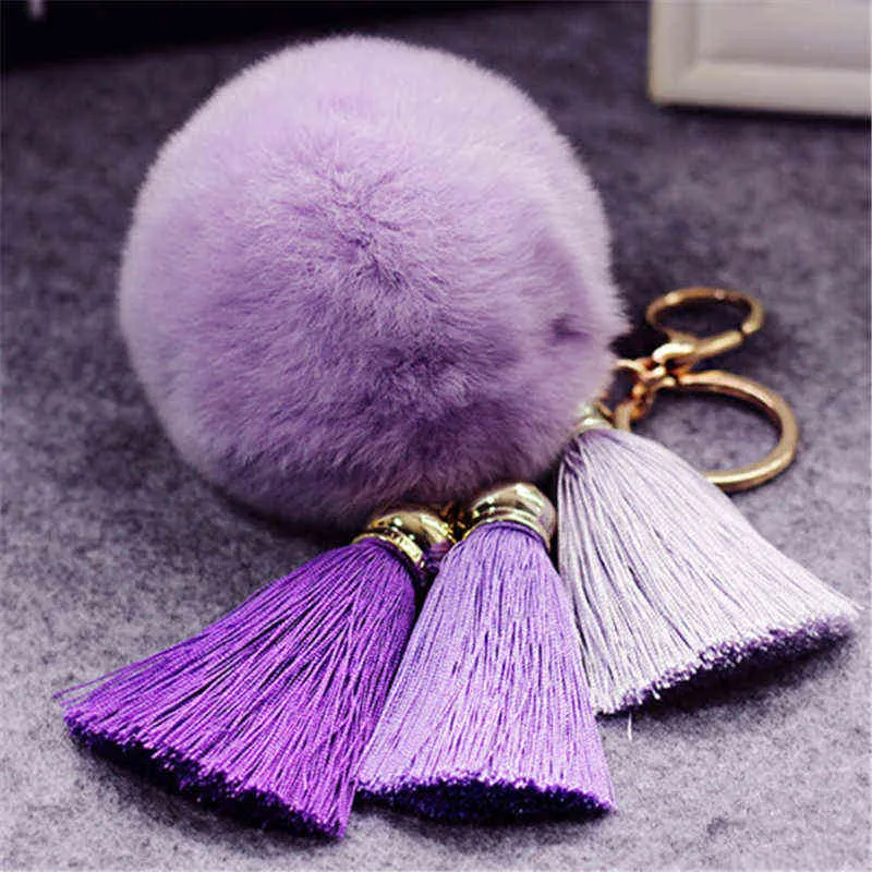 Zoshi Moda Kobiety Rabbit Futro Cony Włosy Kulka Pompon Charm Thrice Tassel Brelok Samochodowy Torebka Key Breloczkowy Wisiorek AA220318