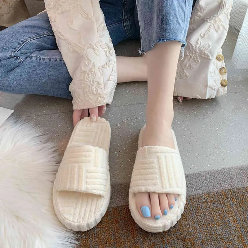 Designer Women Slippers Flats New Fashion Home Plush Indoor Slippers Y220621
