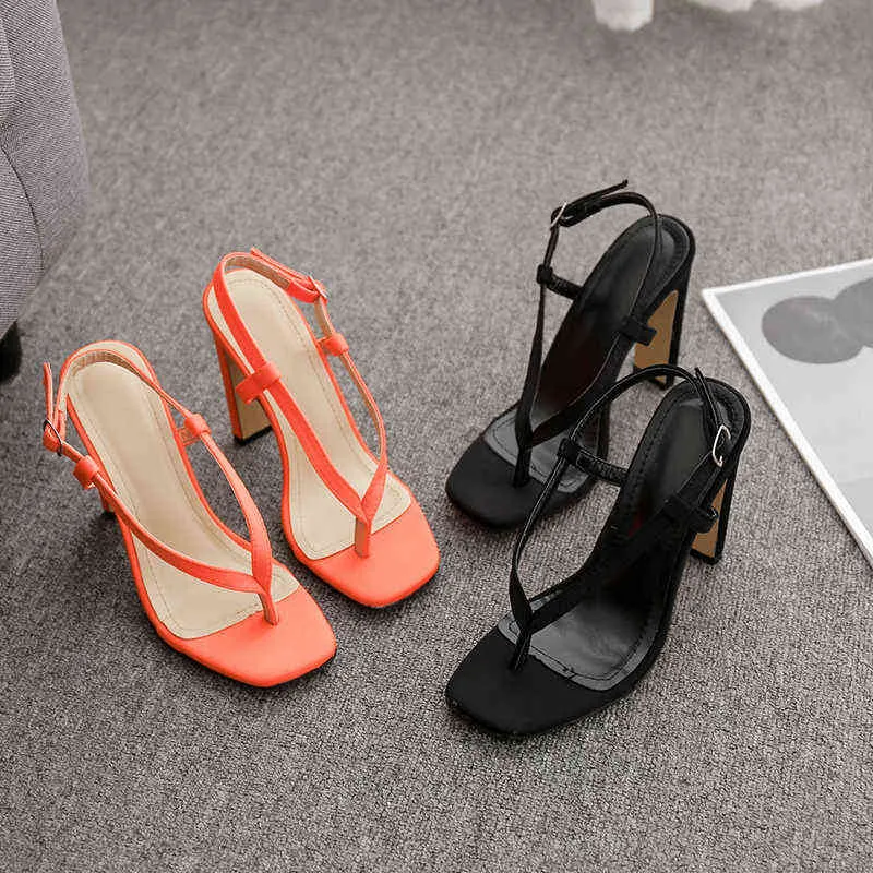 Sandalet pzilae moda kadınlar yaz flip floplar sandaletler seksi turuncu siyah yüksek topuklu ayakkabılar kare topuk gladyatör ayakkabılar 220704