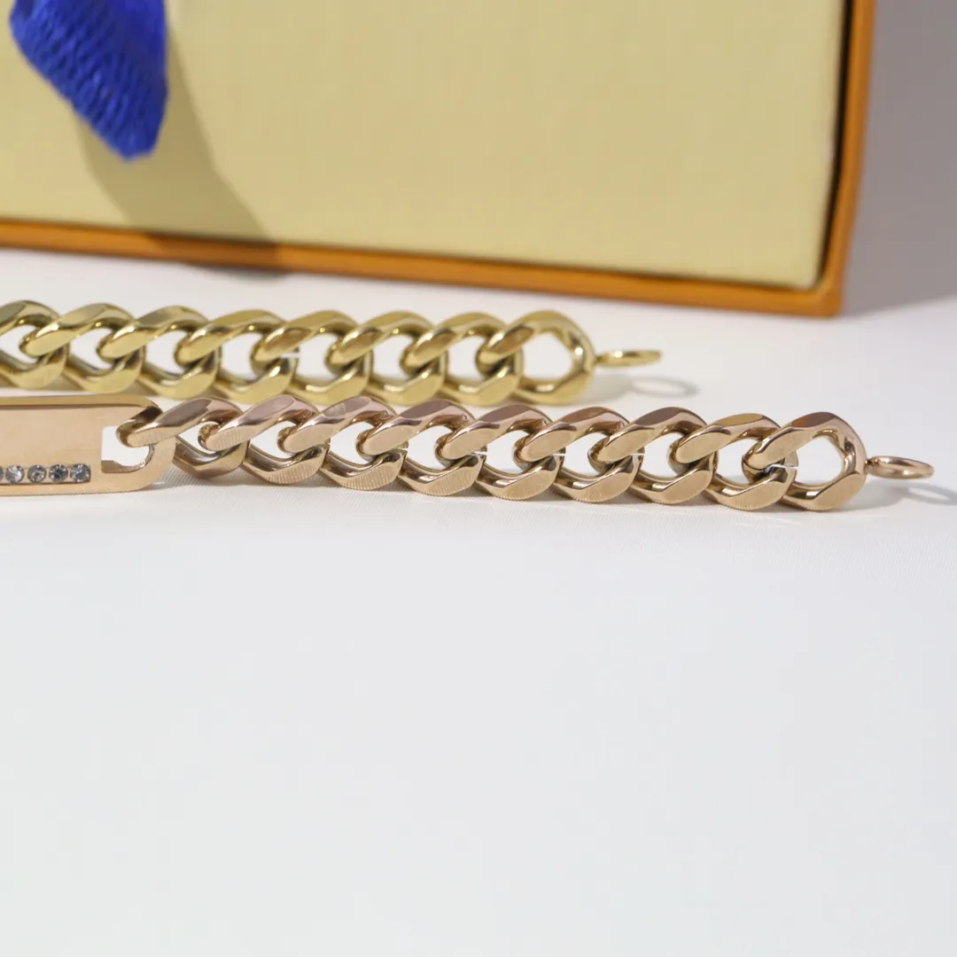 Moda 18k banhado a ouro aço inoxidável pulseira de corrente titânio marca luxo designer letras corrente pulseira masculino feminino metal jóias216s