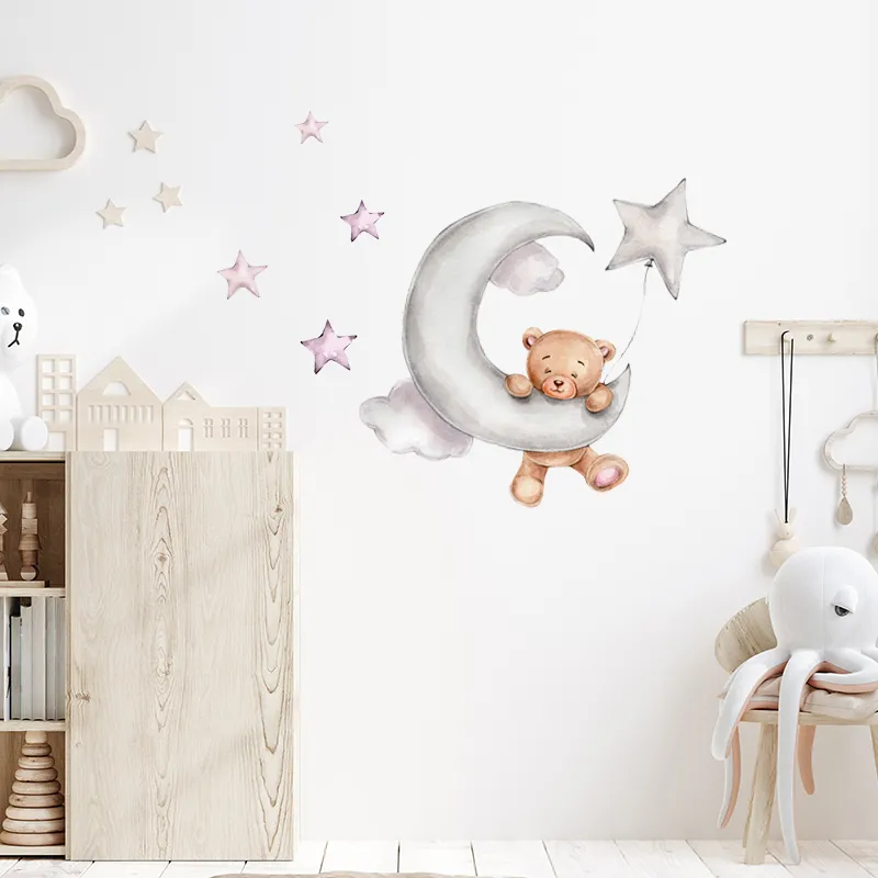 Cartoon Rabbit Moon Stars Adesivi da parete bambini Decorazione camera da letto bambini Descali da parete la camera da letto bambini Decori Animali Decor 220601