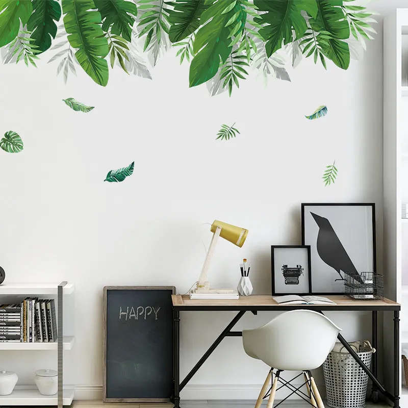 Tropiska växter bananbladvägg klistermärken för vardagsrum sovrum bakgrundsdekor vinyl dekal hem affischer 220607