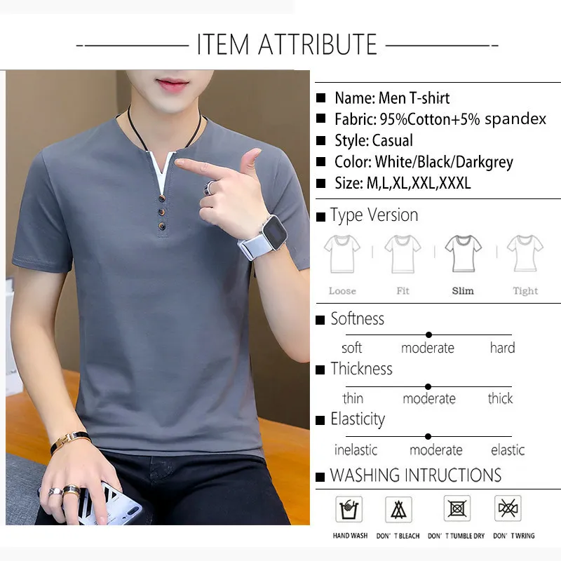 BROWON Estate Top Uomo T-shirt Casual Manica corta in cotone Business T-shirt Uomo Slim Fil Tinta unita T-shirt in cotone Moda uomo 220707