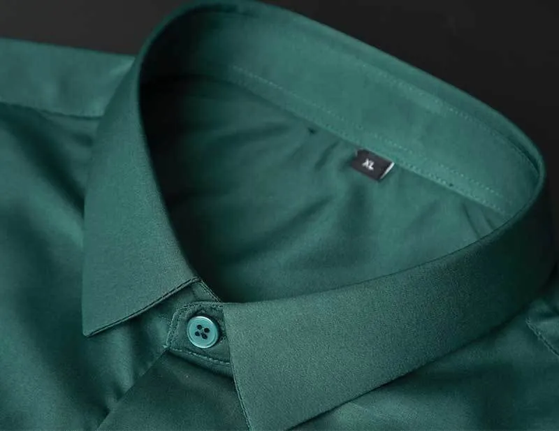 Groene Herenjurk Shirts Merk SuperFine Lange Mouw Mannen Slim Fit Elastische Ademend Niet-ijzer Kwaliteit Mannelijke 220330