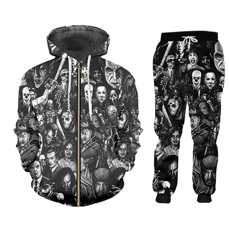 UJWI 3D Print Enge Clown Masker Herenkleding Sportkleding Joggers Sportbroek Mannen/vrouwen Set Trainingspak Jas Zip Volledige Custom 220615