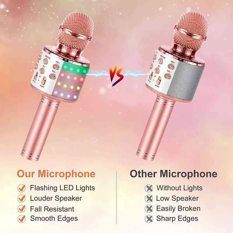 Microphones Mikrofon Karaoké pour Menyanyi Anak-anak Mikrofon Bluetooth Nirkabel 5 en 1 dengan Lampu LED Haut-parleur karaoké Mesin Mikrofon Portabel T220916