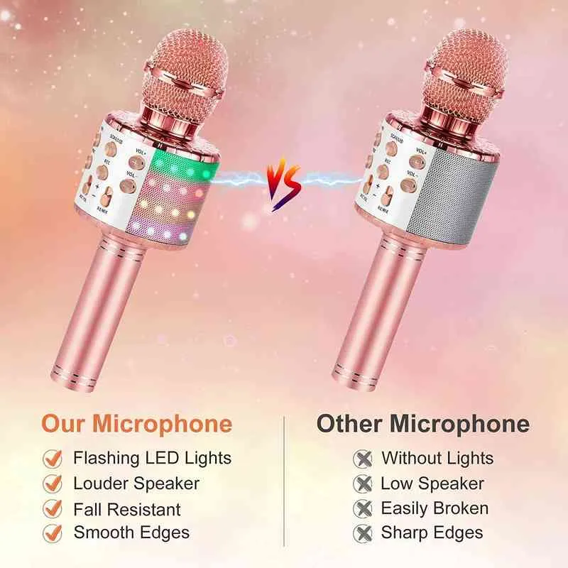 마이크 Mikrofon Karaoke Untuk Menyanyi Anak-Anak Mikrofon Bluetooth Nirkabel 5 in 1 Dengan Lampu Led Mesin Karaoke Speaker Mikrofon Portabel T220916