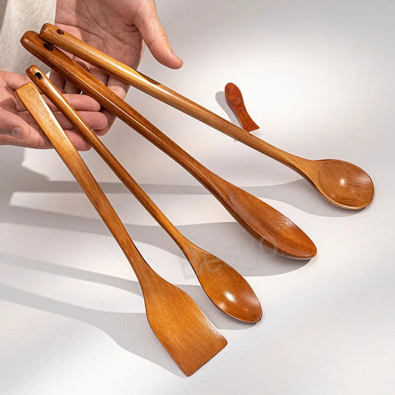 Drewniana łyżka szpatułki długa rączka gotowanie zupa łyżki drewnianej masła do masła do łopaty kuchennej końcówki stoli