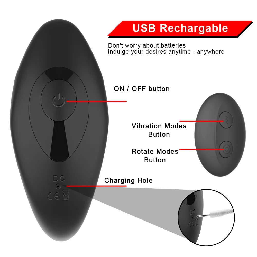 Ikoky anal plug vibrator sexig leksak för män g-spot stimulering 360 graders rotation prostata massager vibrerande rumpa