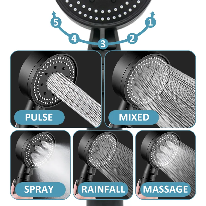 5 modes la tête de douche réglable à haute pression économise de douche à une clé d'arrêt à clé massage d'eau Eco Accessoires de salle de bain