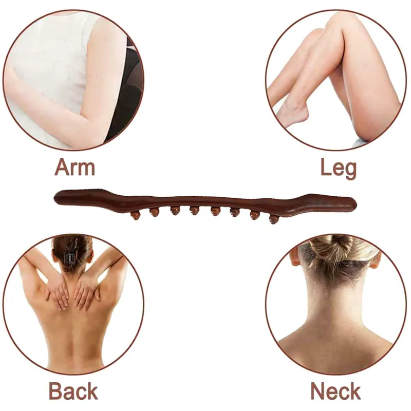 8 pärlor Trä Guasha Therapy Massager Stick Fett Anti Celluliter Trigger Point Full Body Massage Roller Slimming Verktyg Koppla av 220318