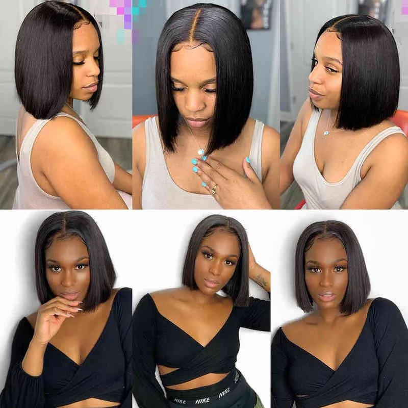 13x1 T Part Lace Wig Human Hair Straight Bob Pre Plucked s for Women Brazilian Short Natural Remy 220609
