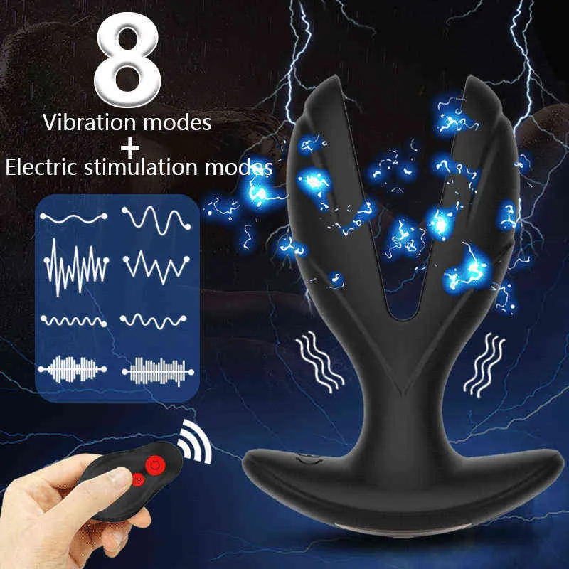 NXY anal Toys Electric Shock Silicone Plug Vibrator Prostate Massager Wireless Remote Vibration Butt Adult Sex For Women Men 220510