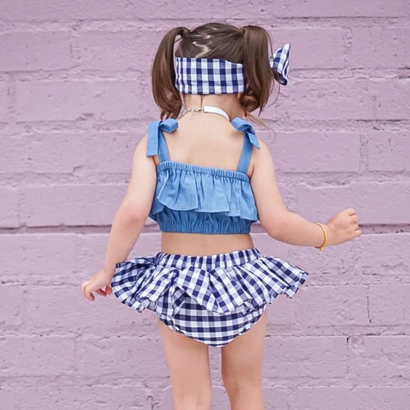 Moda Born Clothes Sets Baby Girl Sling Ruffle Crop Top Girls Plaid Mini Skirt Banda da cabeça Roupas de roupas 220608