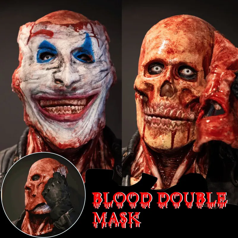 Halloween Double-layer Ripped Mask Bloody Horror Skull Latex Mask Scary cosplay Party Masks mascaras halloween 220812