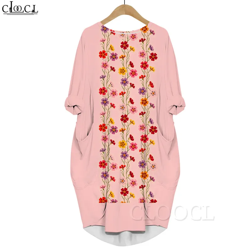 Robe d'été Vintage à fleurs pour femmes, imprimé en 3D, ample, manches longues, jupe de soirée, robe d'été avec poches, WW220616