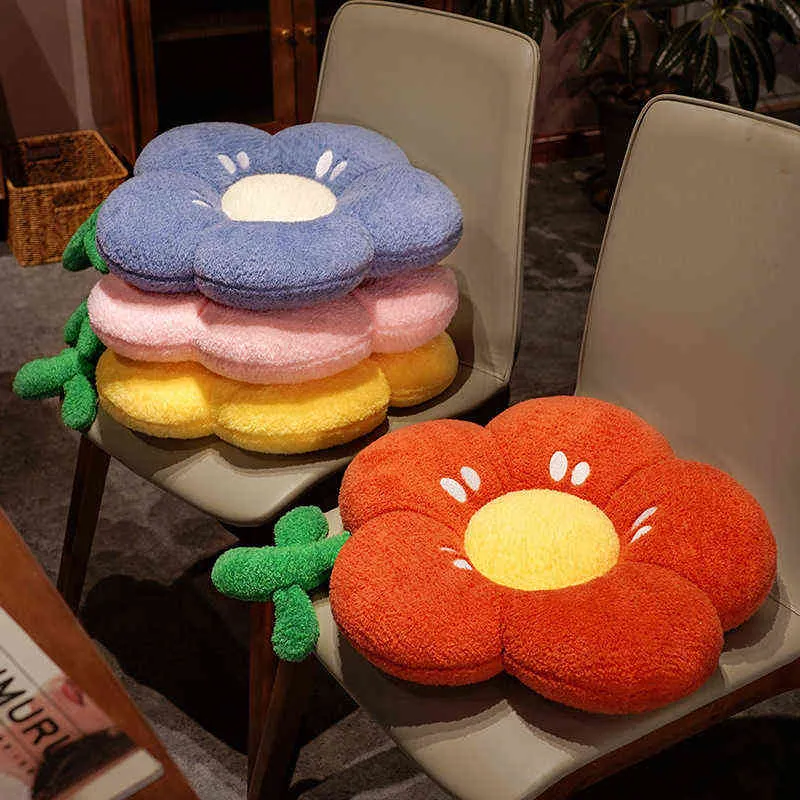 Karikatür Peluş Peluş Yumuşak Çiçek Şekli Koltuk Sandalye Yastık Dolu Renkli Lale Süs Odası Yatak Dekor Bebek Oyun Kat Mat J220704