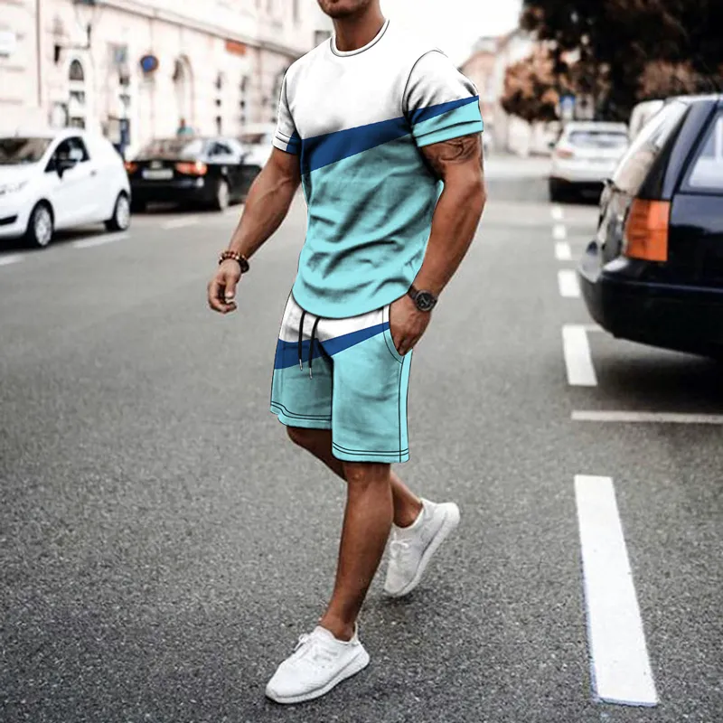 Summer Men s Suit Casual Beach Shorts Sea View 3D Printing Short Ordinary O Neck T Shirt Set Oversize 220719