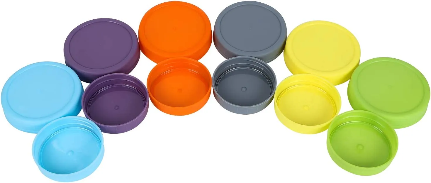 12 Pack Colored Plastic Mason Jar Lids for Ball Kerr and More-6 Regular Mouth & 6 Wide Mouth - Plastic Storage Caps for Mason/Canning Jars - Anti-Scratch Resistant Surface