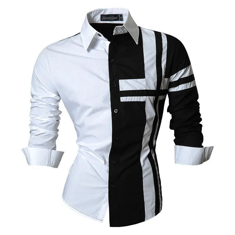 Jeansian Men's Dress Shirts Casual Stylish Long Sleeve Designer Button Down Slim Fit Z014 White 220322