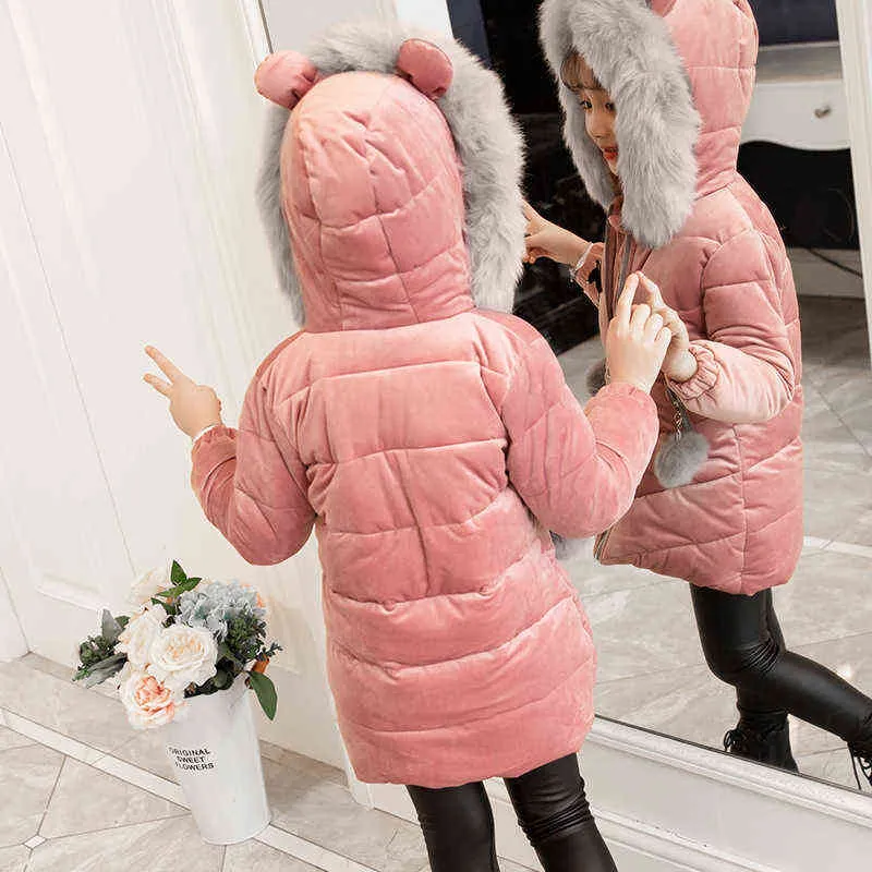 2019 Новые дети зимняя куртка для девочек хорошего качества толстые девушки мех с капюшоном бархат для девушек модные куртки верхняя одежда 3-12 лет J220718