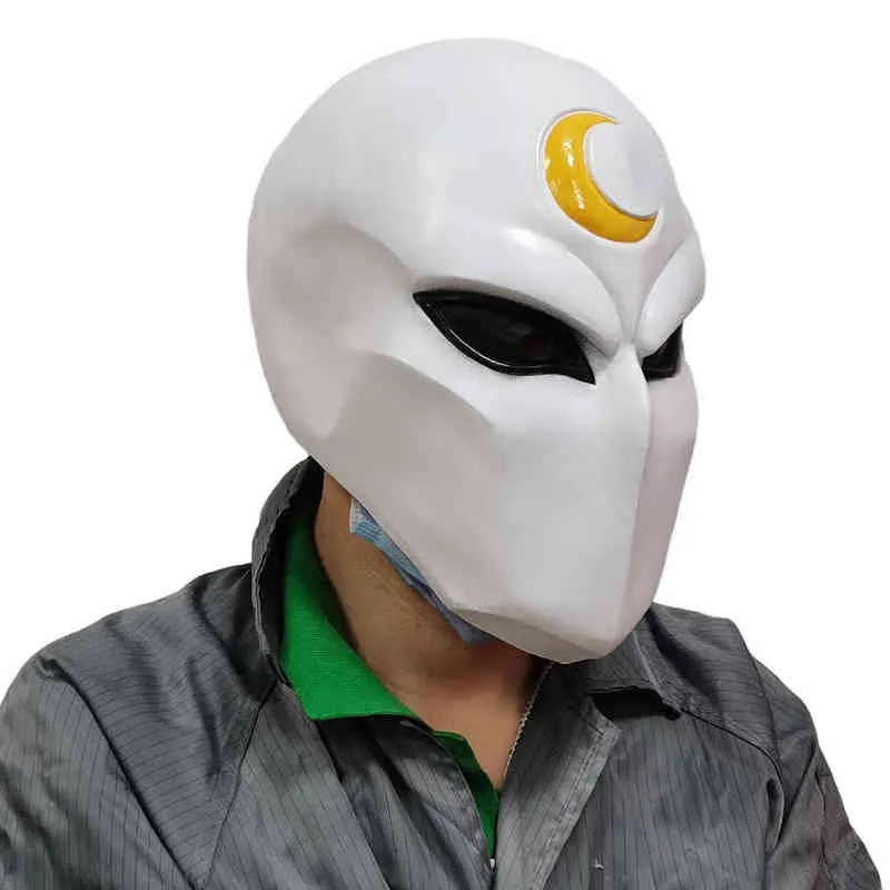 Süper Kahraman Ay Knight Cosplay Kostüm Lateks Maskeleri Kask Masquerade Cadılar Bayramı Aksesuarları Parti Kostüm Silah Sahne G220412