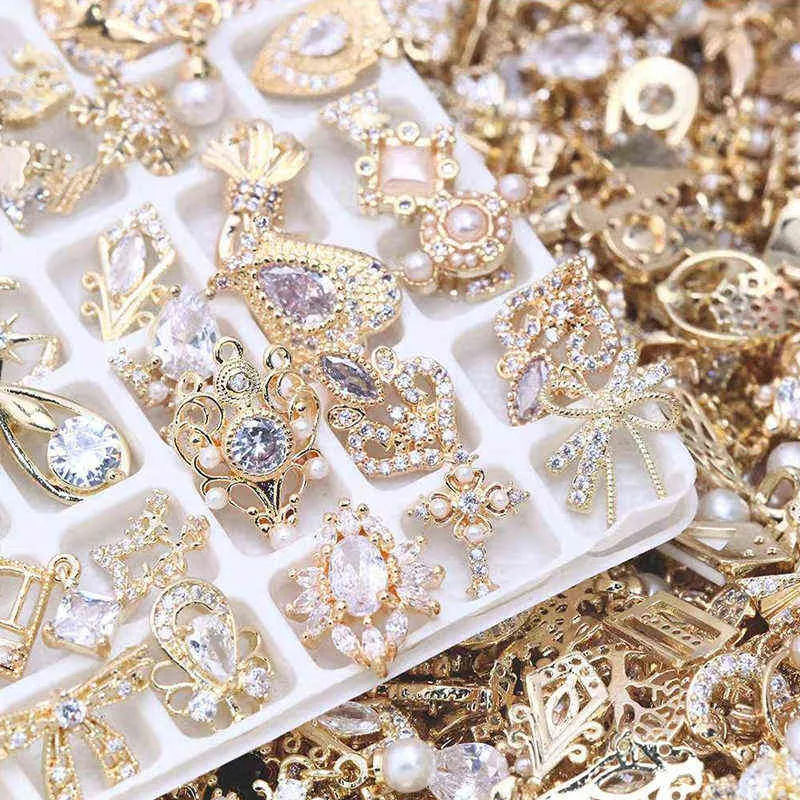 Nail Art Decorations Metal Zircon Charms Elegant Shapes Rhinestones Decoration With Gold Alloy Mix Styles Crystals Gem Supply 0426