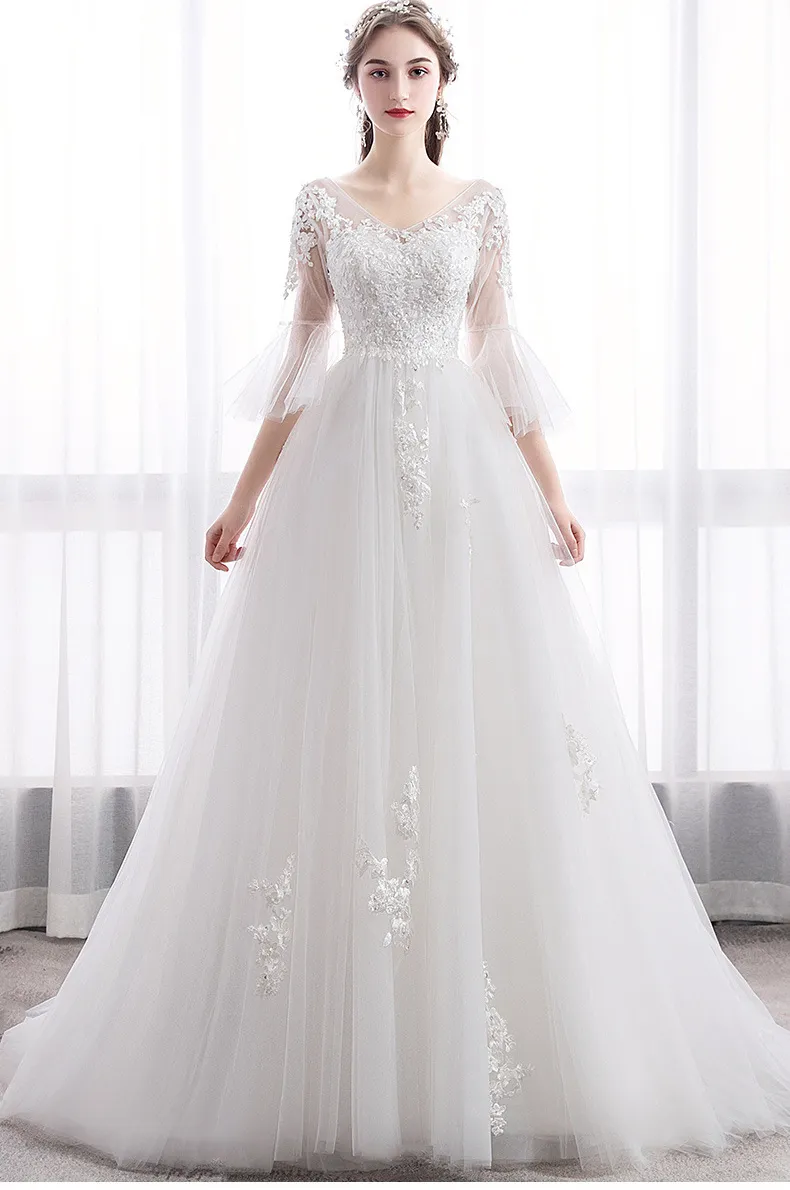 Cristaux de luxe robes de mariée sirène manches longues illusion en dentelle applique paillettes dentelle v cou sur mesure pour la robe de mariage de taille plus taille vestide