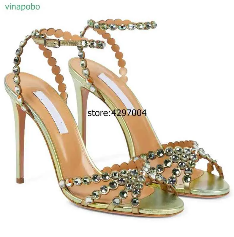 Vinapobo Bling Crystal Wedding Shoes Purple Green Glitter Rhinestone Strappy High Heel Sandals Elegant Vogue Dress Pumps220513