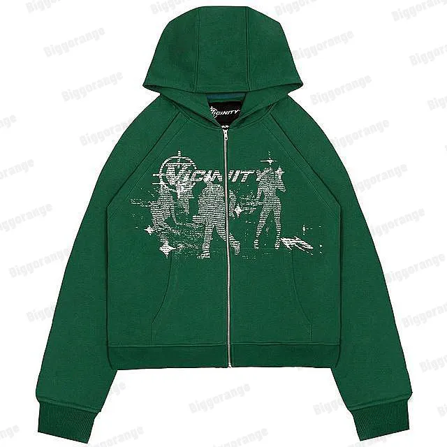 Harajuku y2k hiphop sweat à capuche homme oversize sweat femmes Anime imprimé Streetwear manches longues lâche vert Zip up Hoodie homme 220816