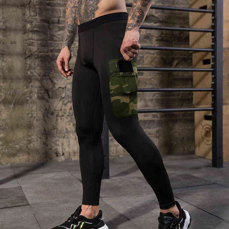 Men Gyms Leggings New Side Pocket Joggers Tight Pants Sportswear Quick Dry Breathable Pro Compression Fitness Trousers G220713