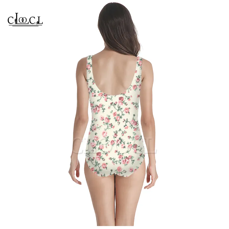 Vintage pequeno floral 3d impressão meninas onepiece maiô sem mangas magro sexy mulheres swimwear verão 220617