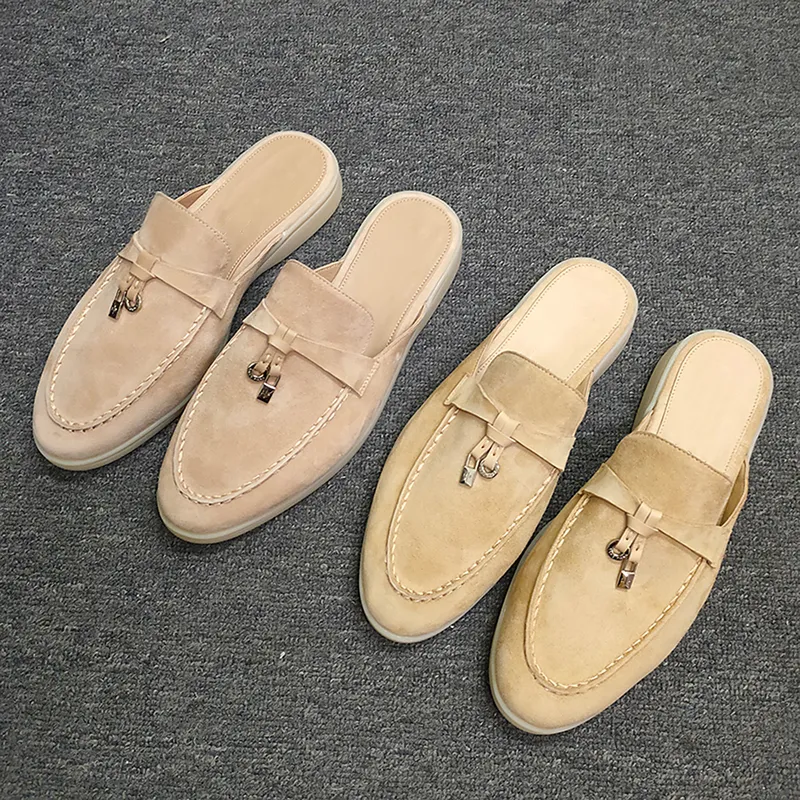 LP Zapatos Mulas de diseño de lujo Babouche Charms de alta calidad Slippers Sepatu Wanita Desainer Mewah Beige Lofers Kulit Kualitas 220611