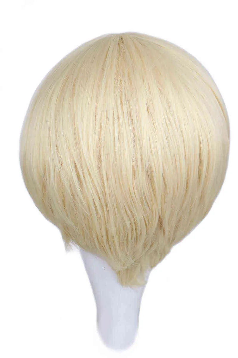 Parrucche sintetiche capelli da uomo Qqxcaiw corte dritte Cosplay Boy Party Bionde 30 cm 0527