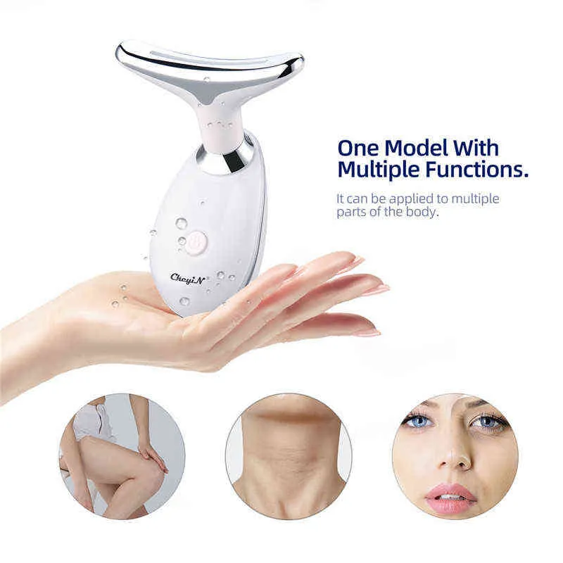 CkeyiN Neck Face Lifting Tool Massager LED Photon EMS Thermal Micro-current Massage Wrinkle Remover Anti Aging Remove Lines 220520