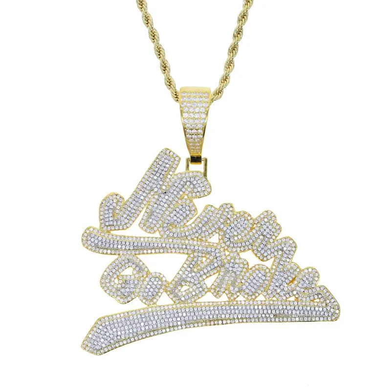 Donna Uomo Hip Hop Iced Out Bling Lettera Never Go Broke Ciondolo con catena di corda cubana Collane Hiphop Moda Cubic Zirconia Charm4786342