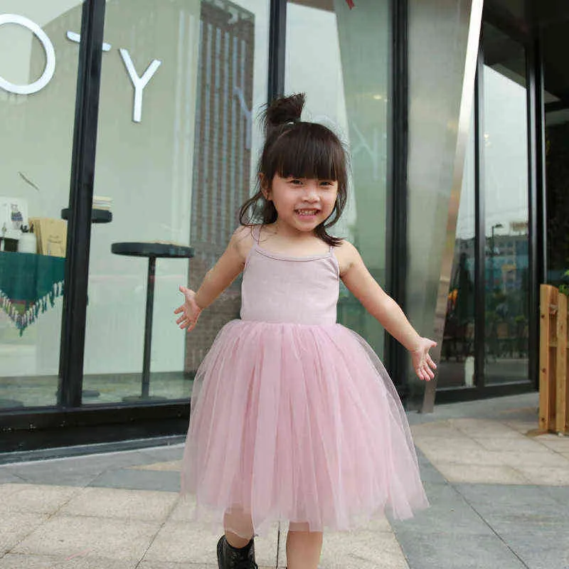 NEW Summer Kid Girl Solid Sling Tutu Dress Basic Style Toddler Girl White Pink Gray Black Layer Tutu Dresses Wedding Party Wear G220518