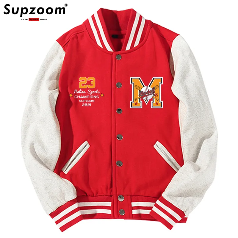 Supzoom Arrival Letter Rib Sleeve Cotton Top Fashion Single Breasted Casual Bomber Baseball Jacket Loose Cardigan Coat 220816