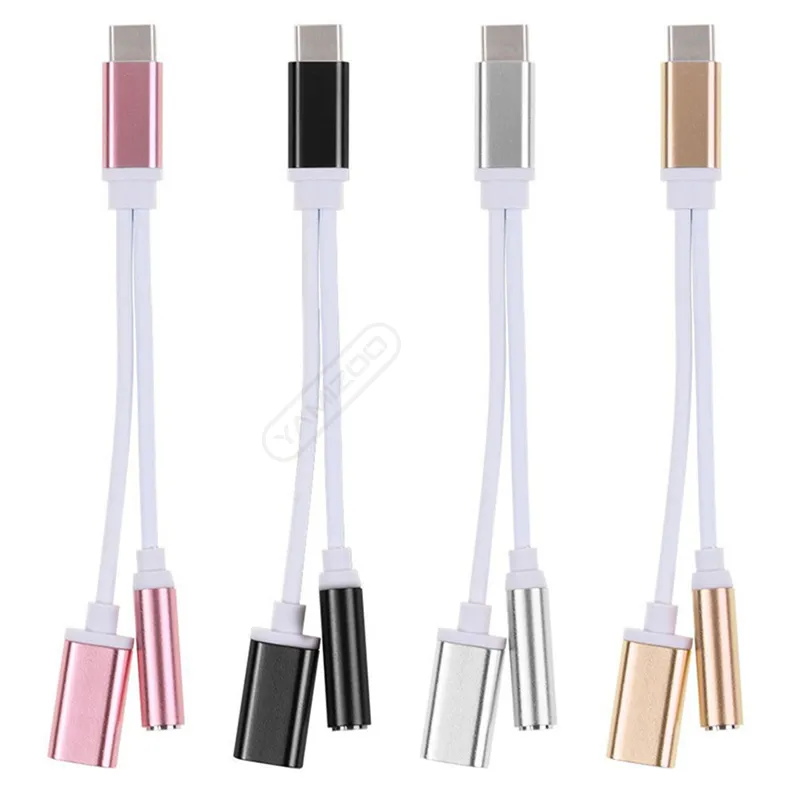 2 in 1 Charger Cell Phone Cables And Type C Earphone Headphone Jack Adapter Connector Cable 3.5mm Aux Audio For Smart Phone