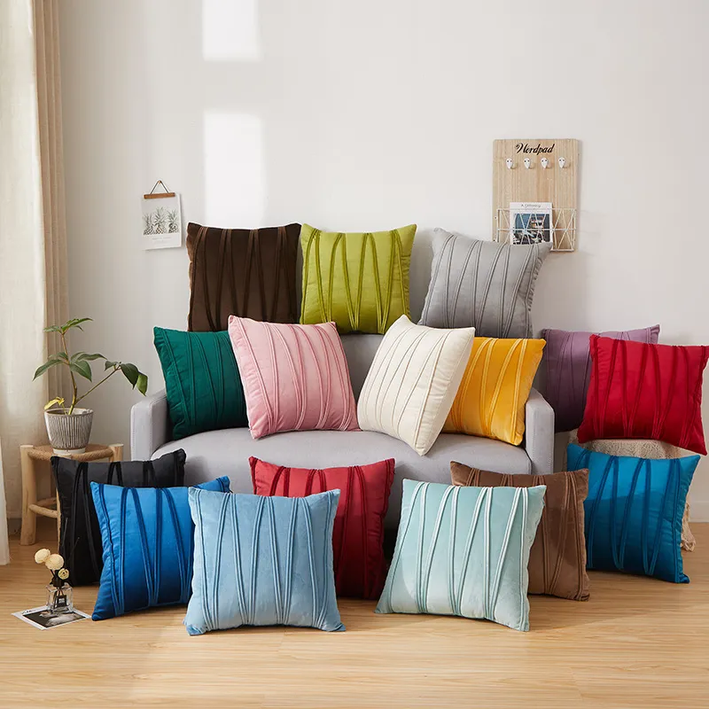 45x45cm holländsk sammet dekorativ kudde trycklinje fast färgkuddar -Innehållande soffa kudde hem vardagsrum ryggrad midje kudde bilder