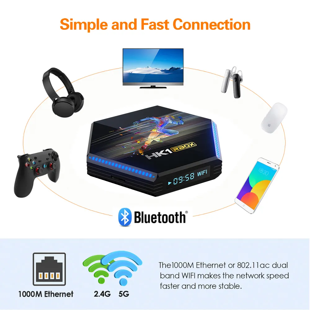 HK1 RBOX R2 Android 11 Smart TV BOX RK3566 4G DDR4 32G 64G 2.4G/5G Wifi 1000M 4K 8K LED Light Media Player Set Top Box G10S Voice Control