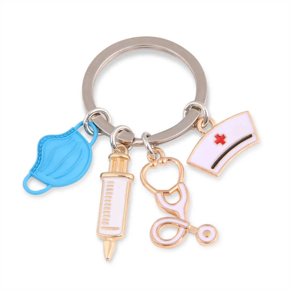 New Doctor Keychain Key Ring Injection Syringe Stethoscope Nurse Cap Key Chain Gift DIY Jewelry Handmade